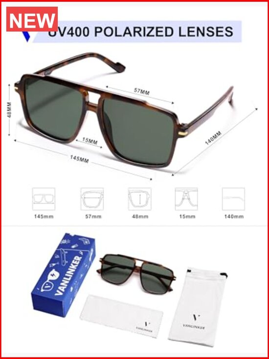 Polarized Oversized Aviator Sunglasses Retro Square Frame UV400 main image 6